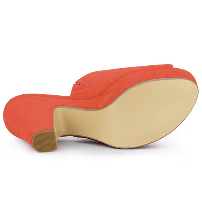 Faux Suede Open Toe Platform Chunky Heel Slide Sandals