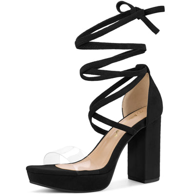 Platform Lace Up Clear Chunky Heel Sandals