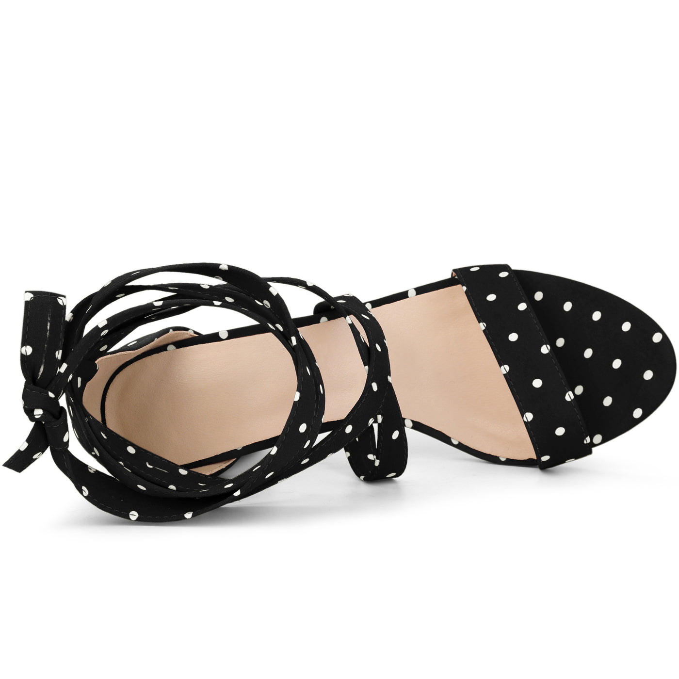 Allegra K Elegant Polka Dot Strappy Lace Up Chunky Heel Sandals