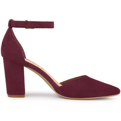 Ankle Strap Pointed Toe Block Heel Pumps