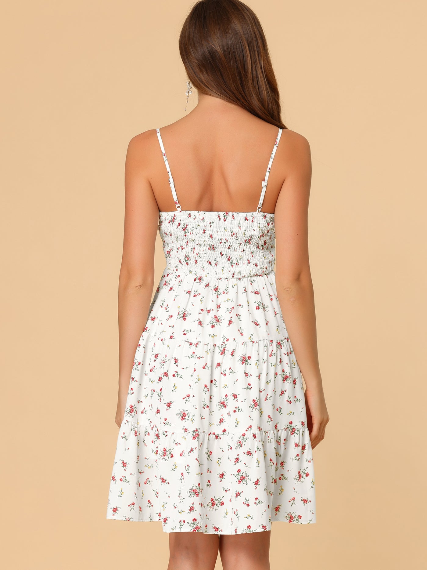 Allegra K Spaghetti Strap Dress Back Smocked A-Line Floral Summer Sundress