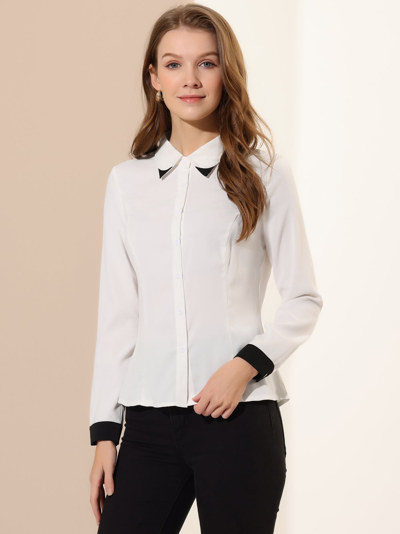Allegra K Office Shirt for Point Collared Button Up Tops