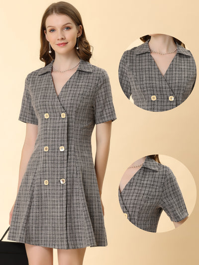 Plaid Short Sleeve Double Breasted Casual Blazer Mini Dress
