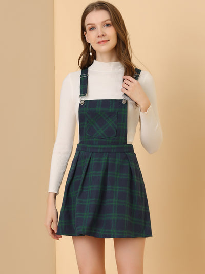 Checks Adjustable Strap Pinafore Overall Dress Suspender Skirt