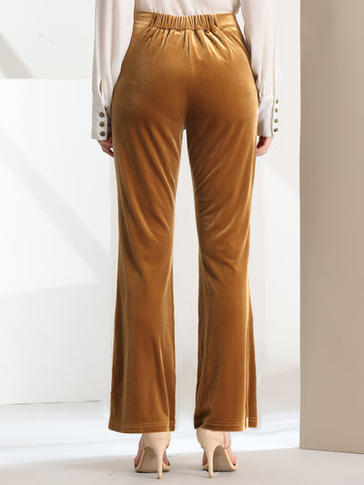 Velvet Pockets Elegant High Waist Flare Leg Work Pants