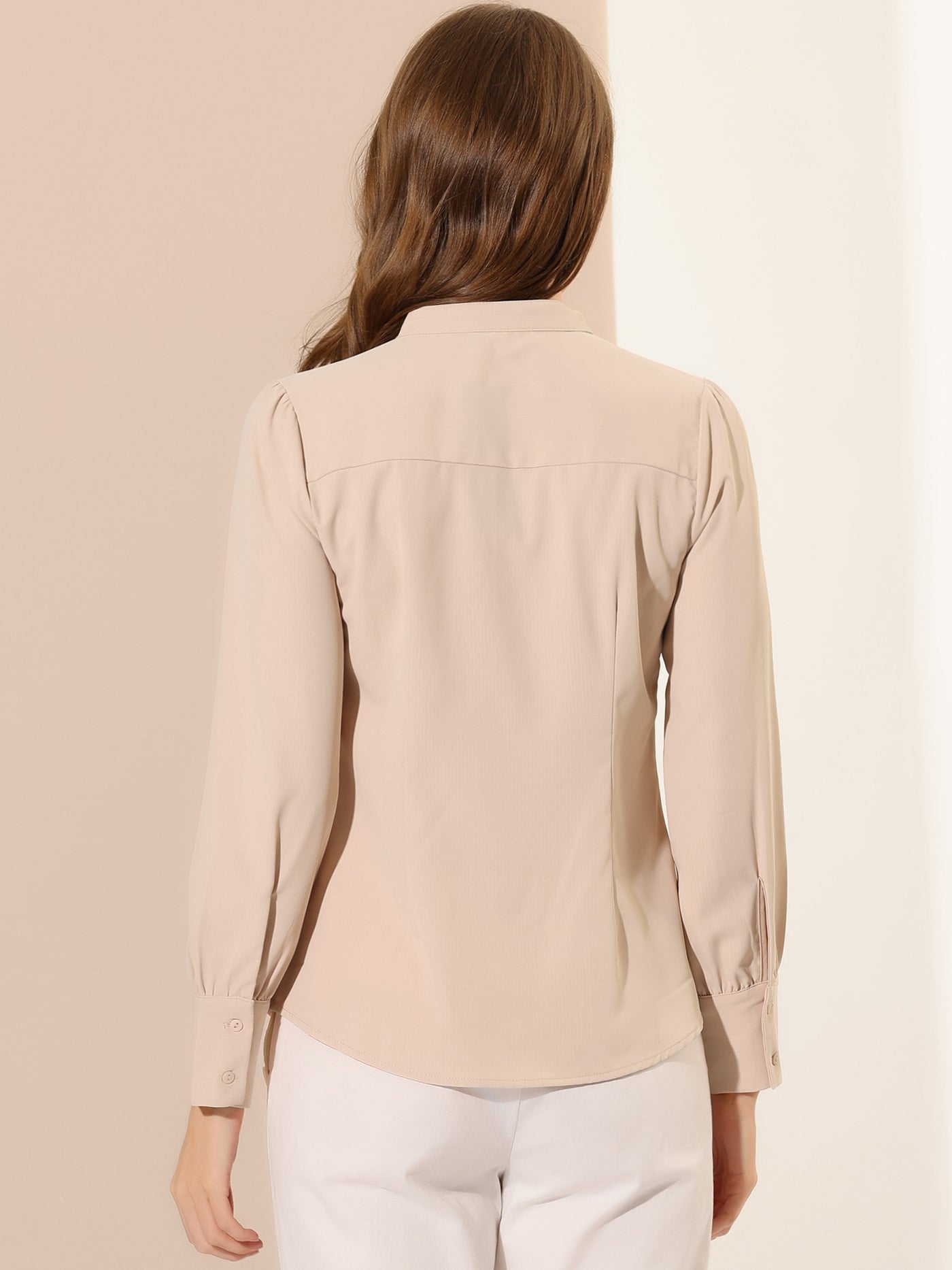 Allegra K Mandarin Collar Office Top Long Sleeve Button Down Shirt