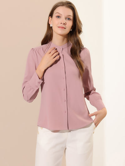 Mandarin Collar Office Top Long Sleeve Button Down Shirt