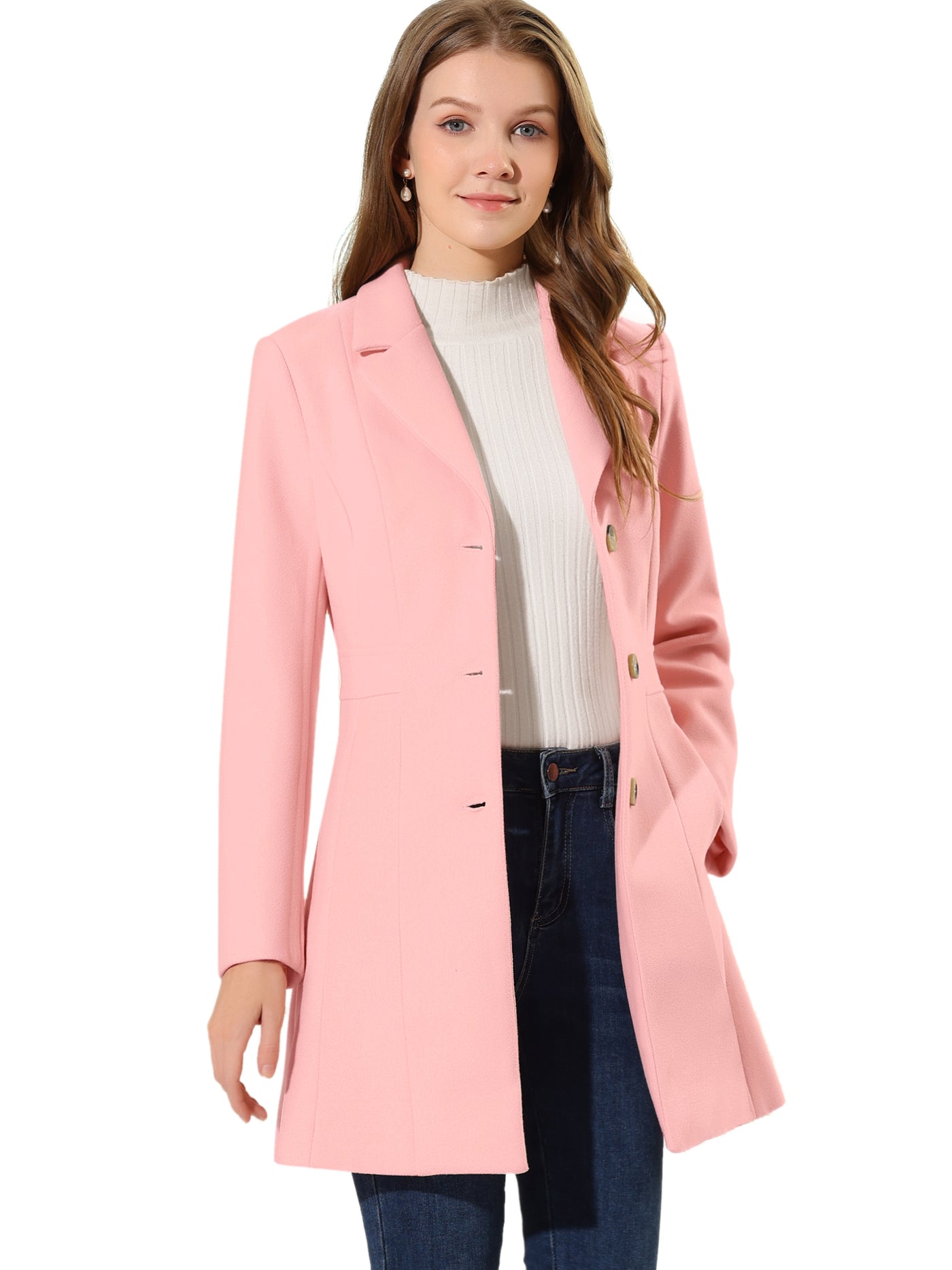 Allegra K Single Breasted Notched Lapel Outerwear Winter Coats
