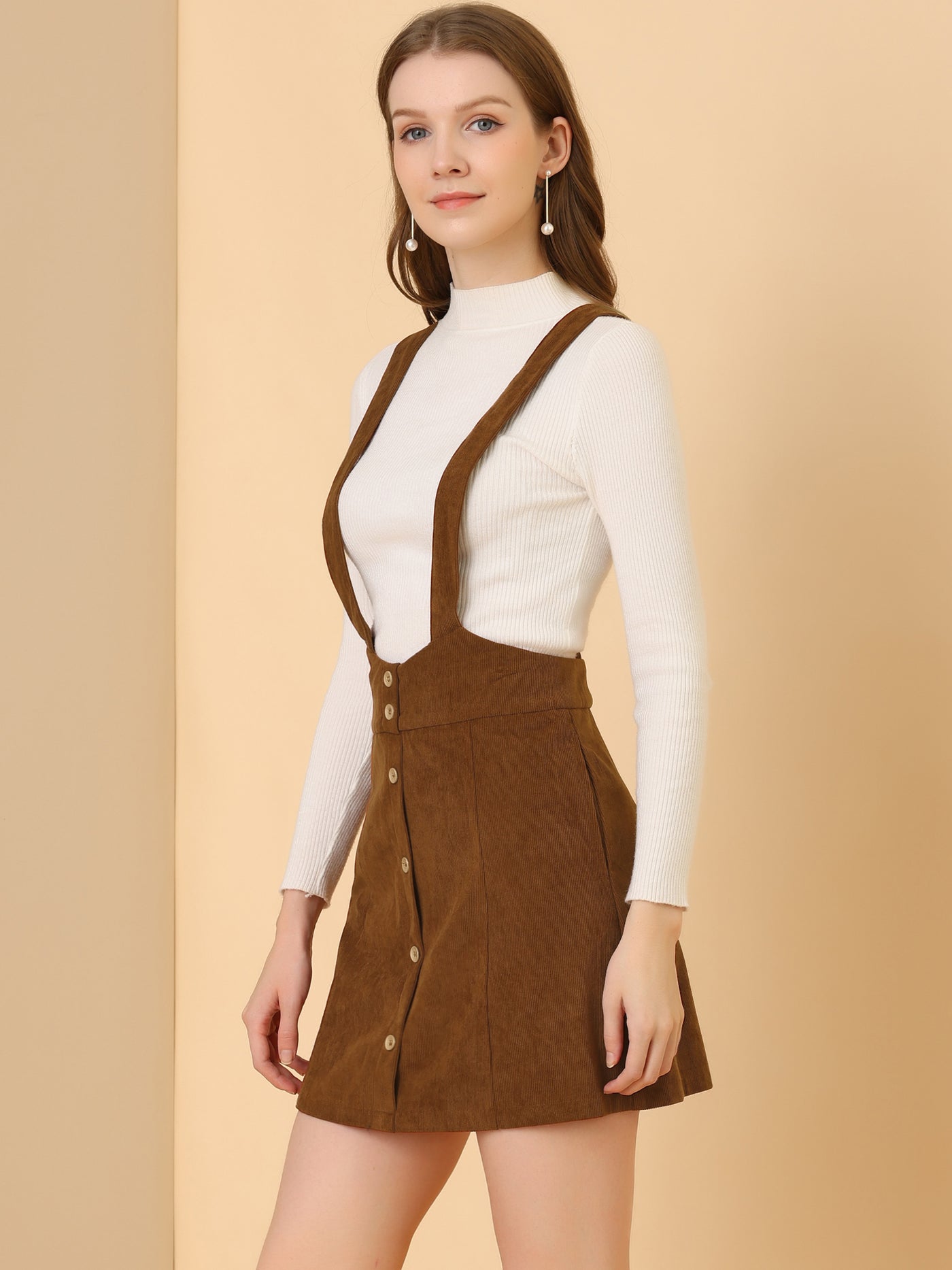 Allegra K Corduroy Overall Strap Braces Button Decor Vintage Suspender Skirt