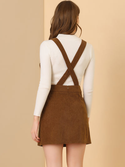 Corduroy Overall Strap Braces Button Decor Vintage Suspender Skirt