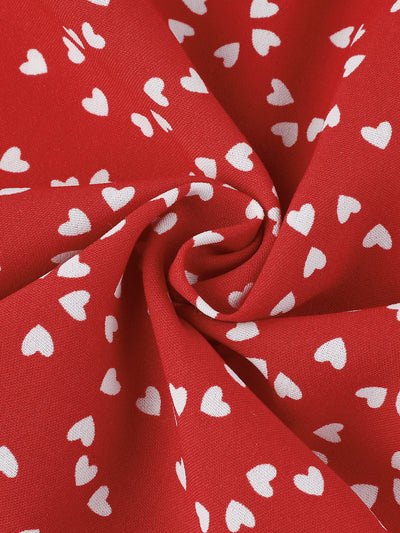 Heart Print Square Neck Off Shoulder A-Line Smocked Short Dress
