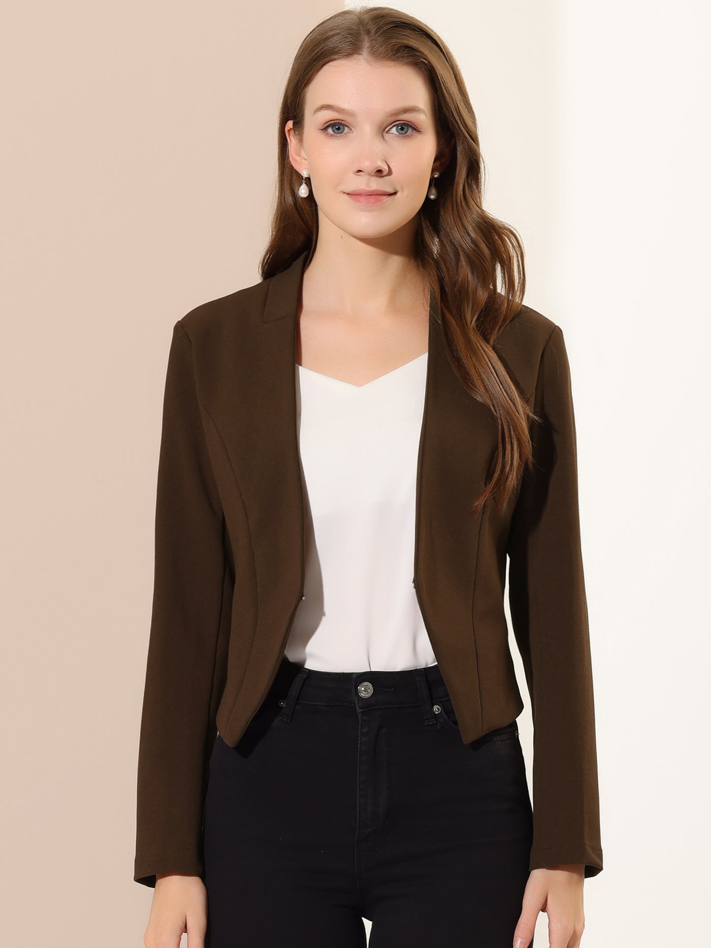 Allegra K Casual Office Suit Collarless Cropped Blazer Jacket