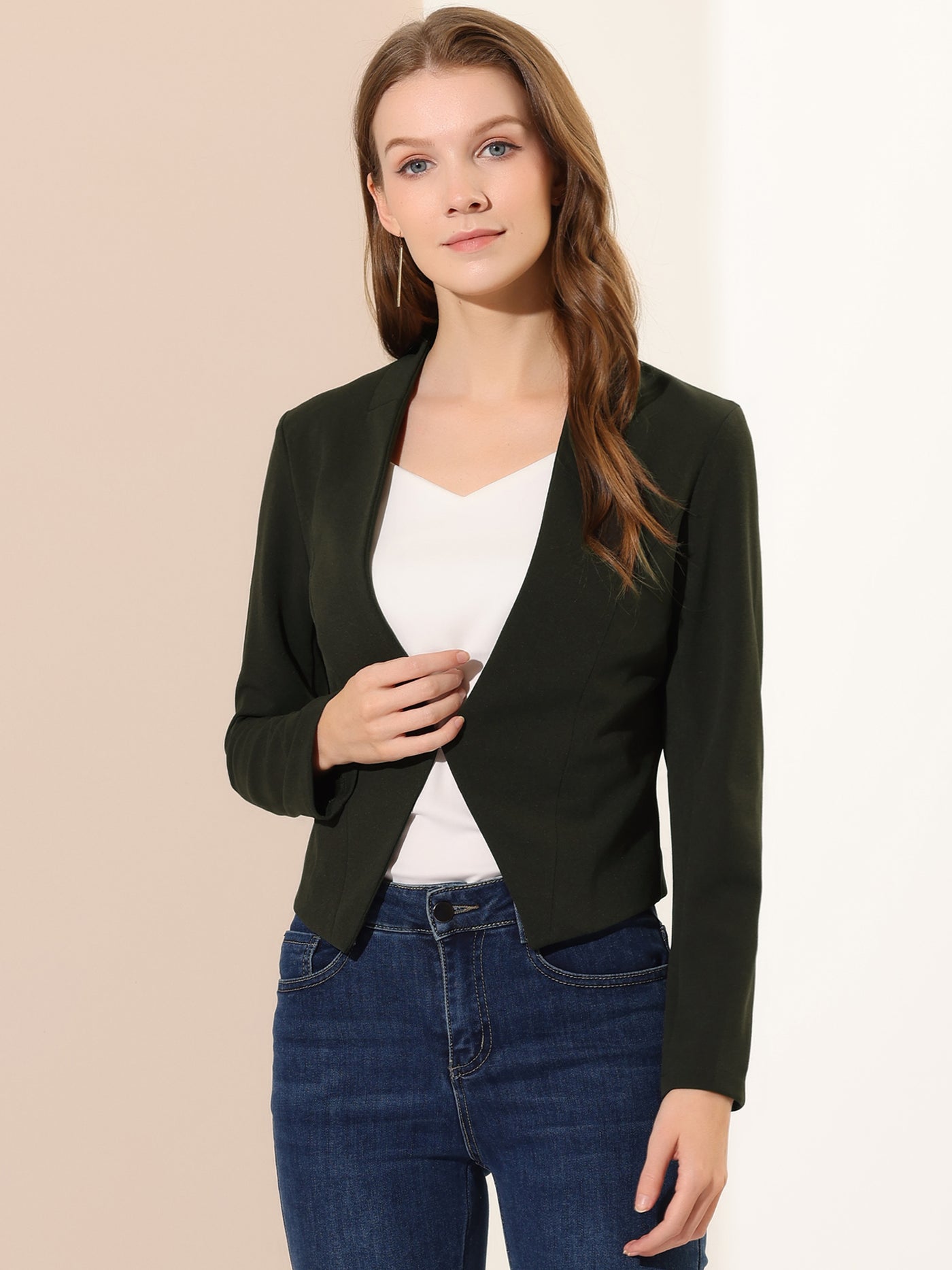 Allegra K Collarless Cropped Casual Office Suit Blazer Jacket