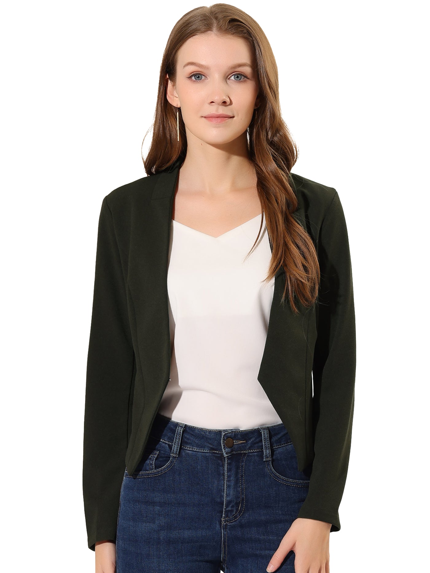 Allegra K Collarless Cropped Casual Office Suit Blazer Jacket