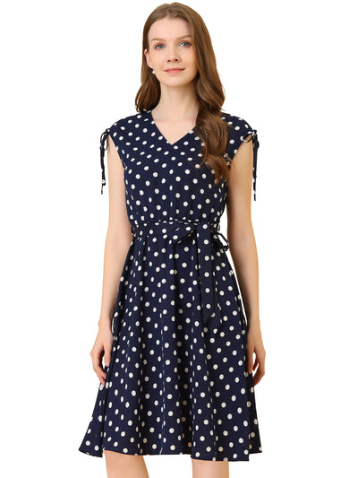 Polka Dots 1950s Vintage V Neck A-Line Sleeveless Midi Dress