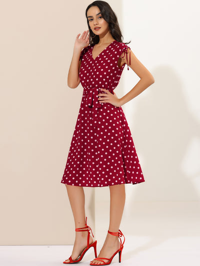 Polka Dots 1950s Vintage V Neck A-Line Sleeveless Midi Dress