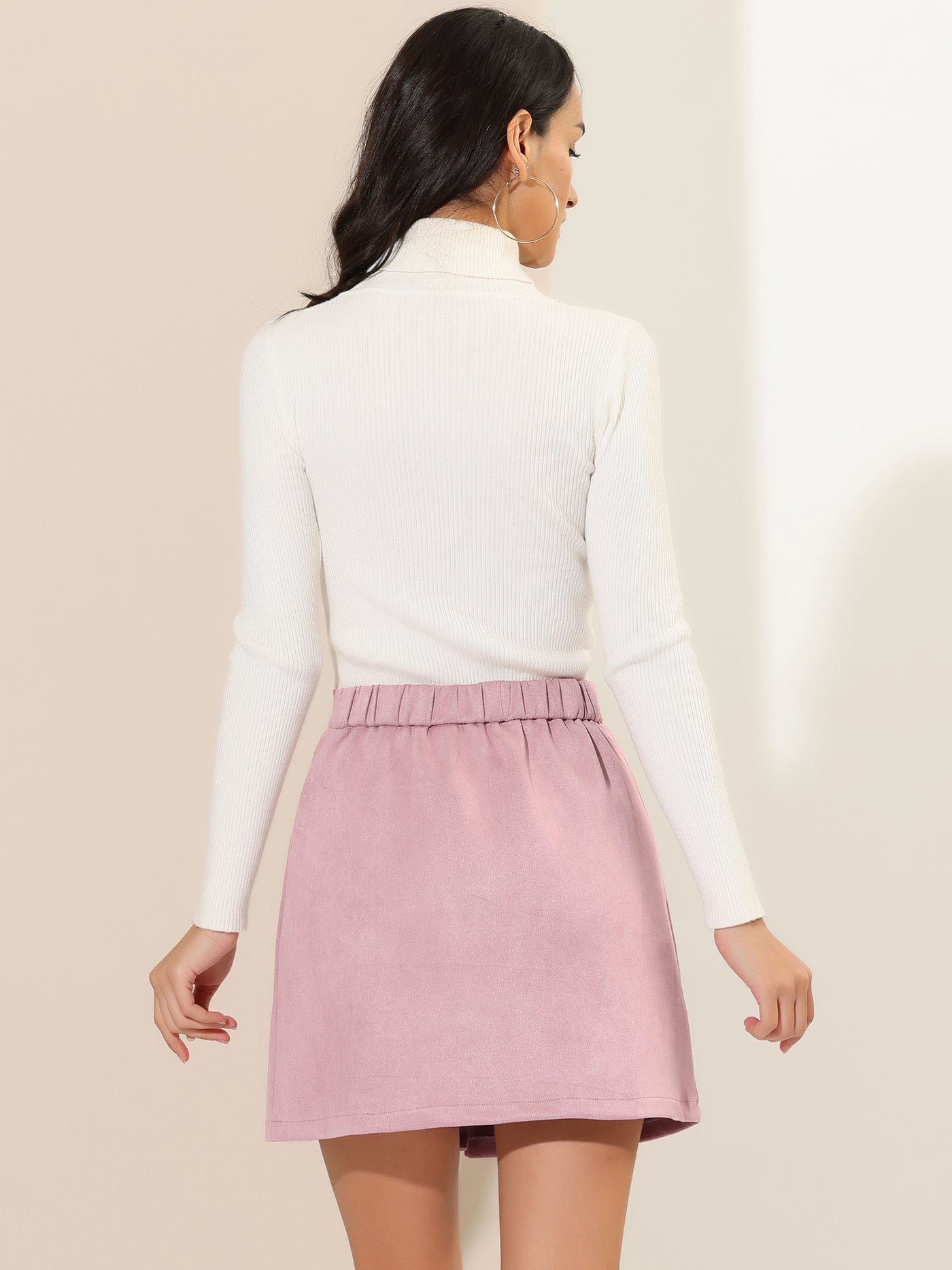 Allegra K Zipper Front High Waist A-Line Faux Suede Mini Skirt