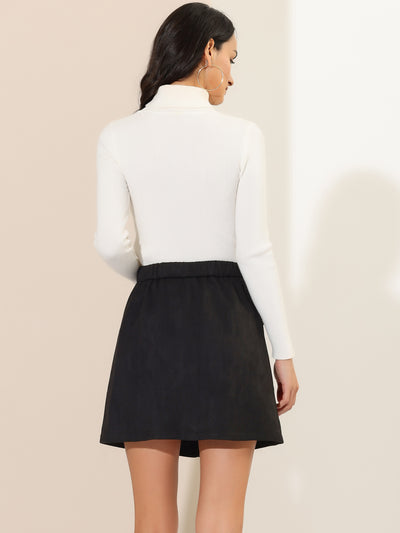 Zipper Front High Waist A-Line Faux Suede Mini Skirt