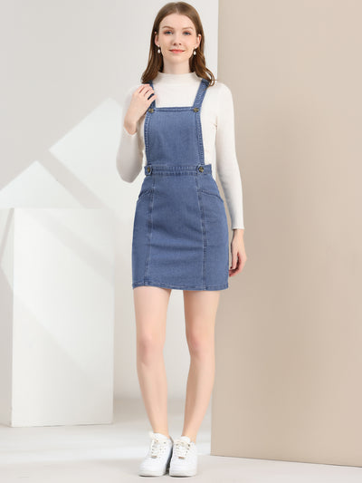 Classic Denim Adjustable Strap Pinafore Overall Dress Suspender Skirt