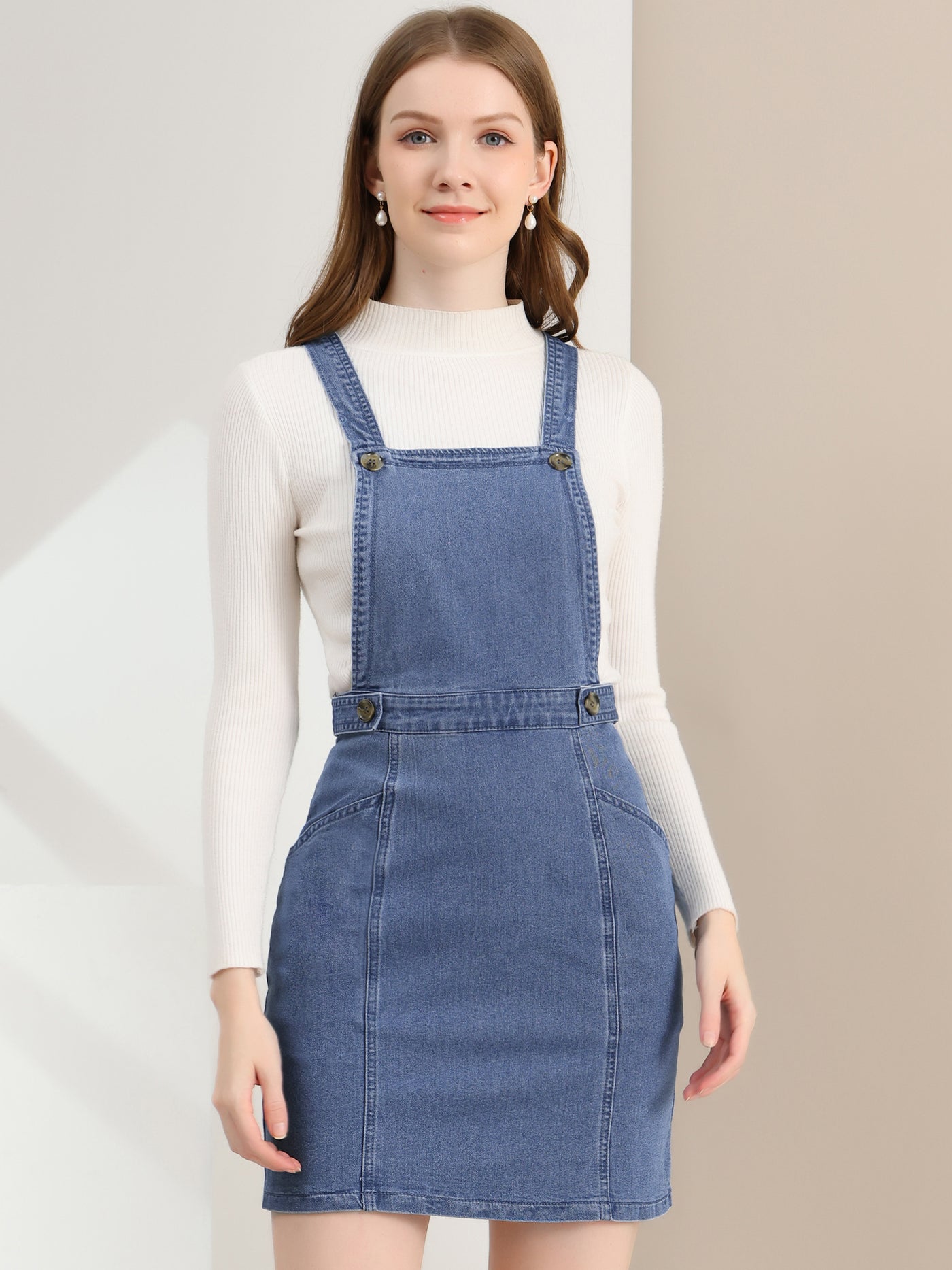 Allegra K Classic Denim Adjustable Strap Pinafore Overall Dress Suspender Skirt