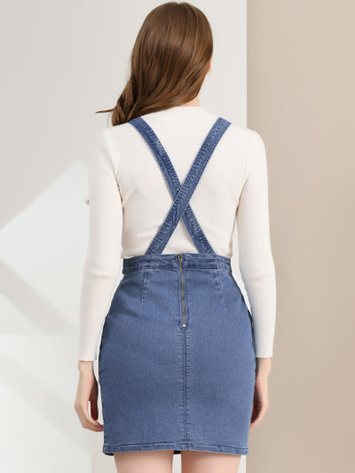 Classic Denim Adjustable Strap Pinafore Overall Dress Suspender Skirt