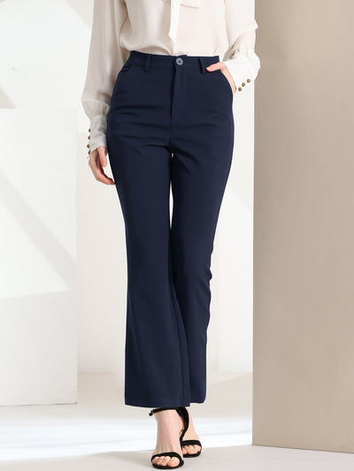 Allegra K Solid Work Trousers Casual High Waist Strenchy Bell Bottom Pants