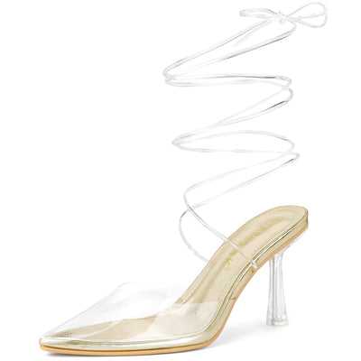 Clear Lace Up Strappy Stiletto Transparent Heel Sandals