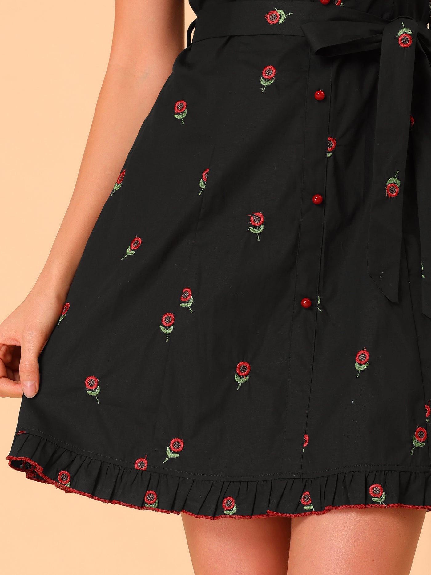 Allegra K Peter Pan Collar Ruffle Sleeve Vintage Floral Cotton Dress