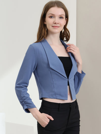 Allegra K Ruched Sleeve Notched Lapel Business Cropped Blazer Jacket