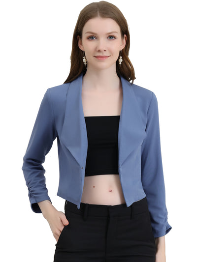 Ruched Sleeve Notched Lapel Business Cropped Blazer Jacket