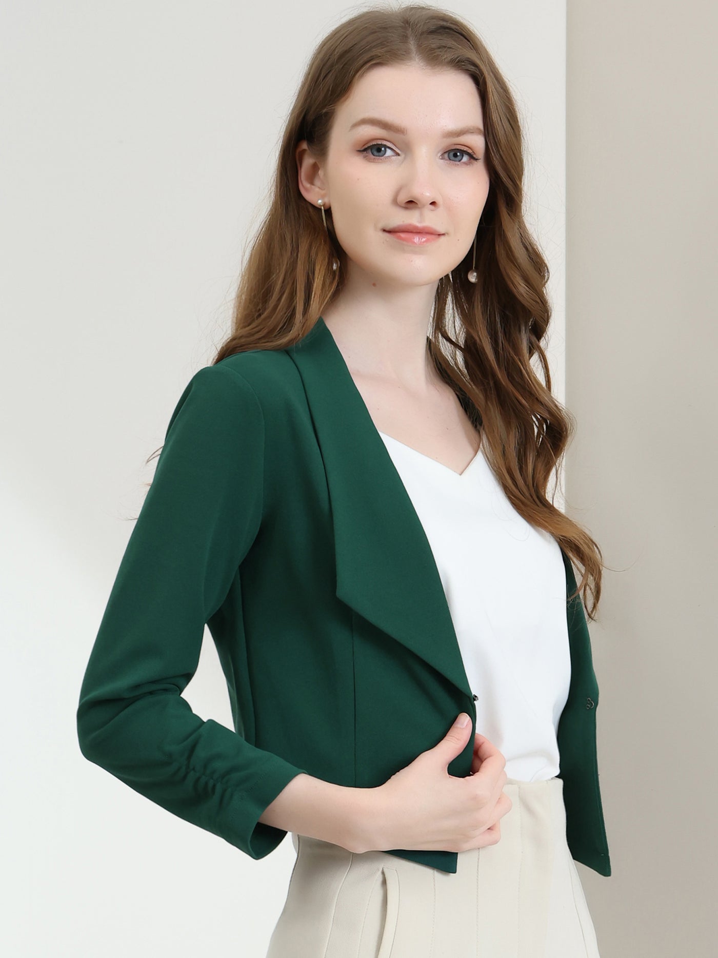 Allegra K Ruched Sleeve Notched Lapel Business Cropped Blazer Jacket