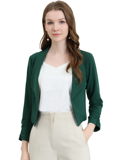 Ruched Sleeve Notched Lapel Business Cropped Blazer Jacket
