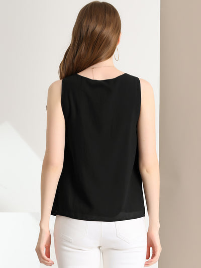 Tank Top for Women's Sleeveless Layering Pleated Front Lined Chiffon Blouse