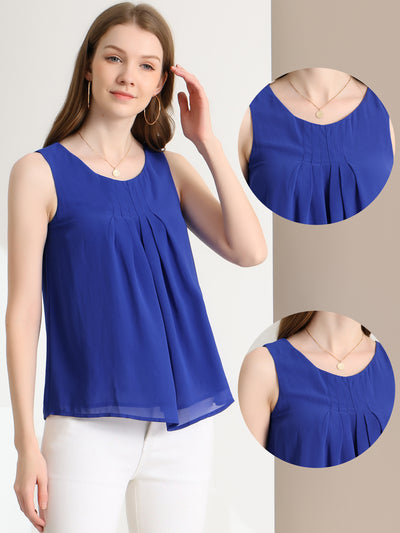 Tank Top for Women's Sleeveless Layering Pleated Front Lined Chiffon Blouse