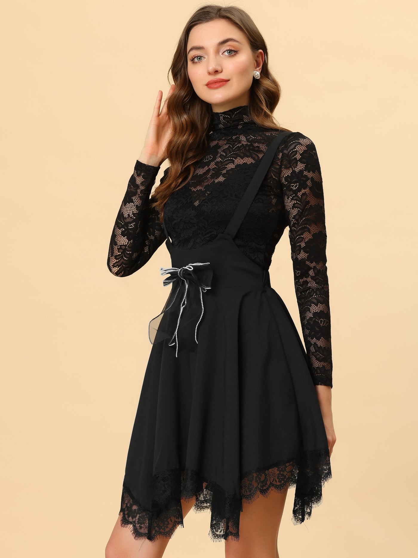 Allegra K Gothic Asymmetrical Hem Tulle Steampunk Overall Skirt