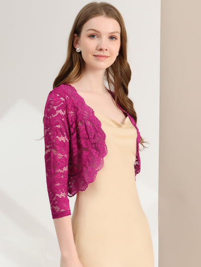 Sheer Floral Elegant 3/4 Sleeve Lace Shrug