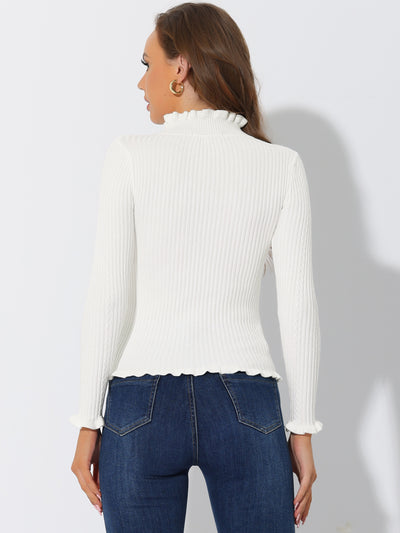 Classic-fit Lightweight Long Sleeve Ruffle Mock Neck Pullover Sweater
