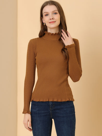 Classic-fit Lightweight Long Sleeve Ruffle Mock Neck Pullover Sweater