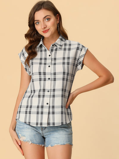 Summer Plaid Tops Short Sleeve Button Down Shirt