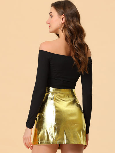 Metallic Shiny Holographic High Waist Zipper Short Skirt