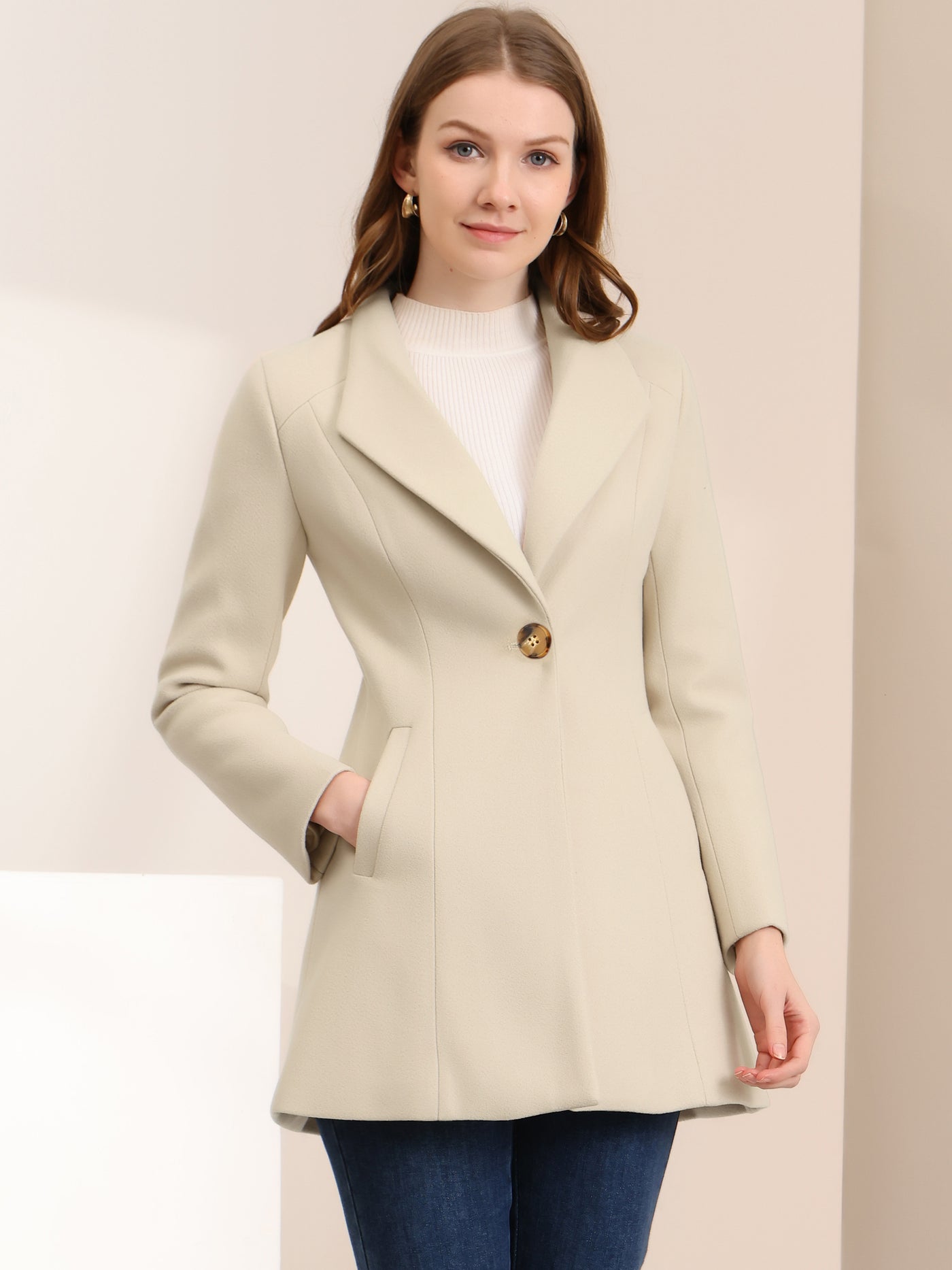 Allegra K Lapel Collar Buttoned Outerwear Elegant Work Winter Coat