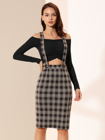 Plaid Overall Party Vintage Pencil Braces Suspender Skirt