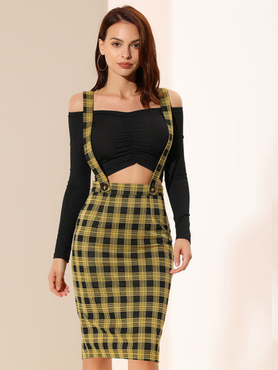 Plaid Overall Party Vintage Pencil Braces Suspender Skirt