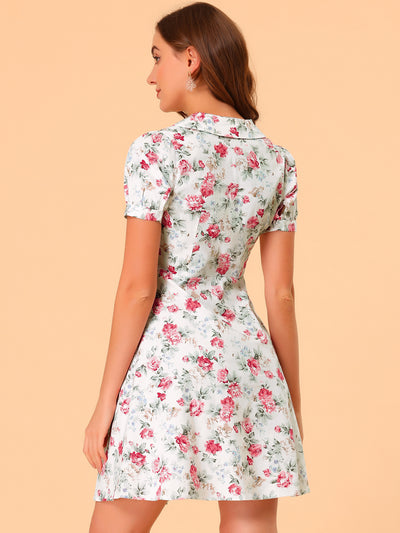 Retro 50s Floral Peter Pan Collar Short Sleeve Dress