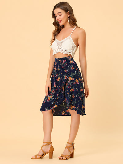 Floral High Waist Split Summer Boho Midi Wrap Skirt