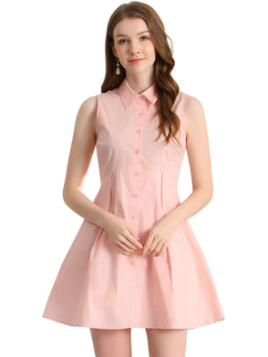 Casual Cotton Work Office Button Up Sleeveless Shirt Dress