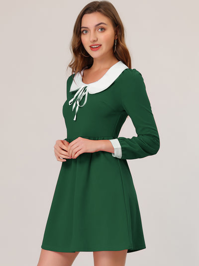 Allegra K Contrast Peter Pan Collar Christmas Long Sleeve Mini Dress