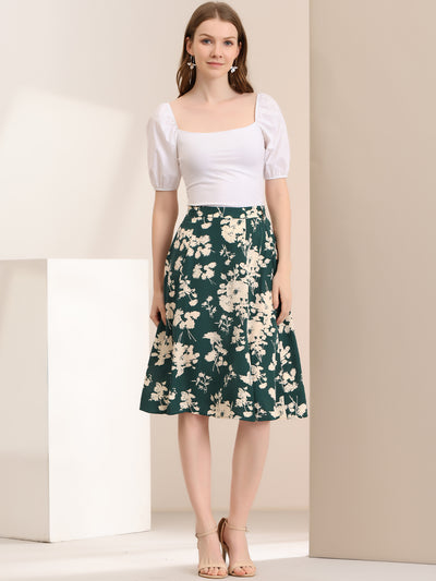 Slits Front High Waist A-Line Belted Floral Flowy Midi Skirt