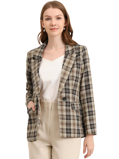 Plaid Notched Lapel One Button Houndstooth Blazer Jacket