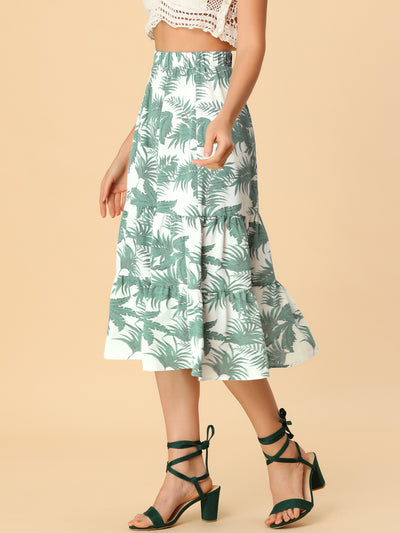 Tiered Skirt for Women's Summer Beach Hawaiian Tropical Boho Midi Skirt